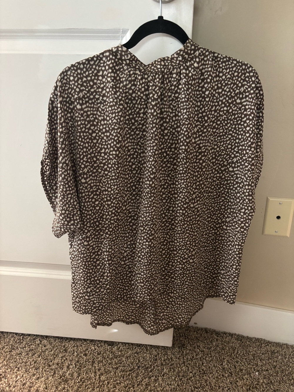 Brown and White Printed Short-Sleeve Women’s Blouse